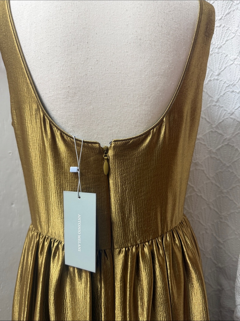 ANTONIO MELANI Metallic Gold Maxi Dress with Scoop Neck - Picture 8 of 15